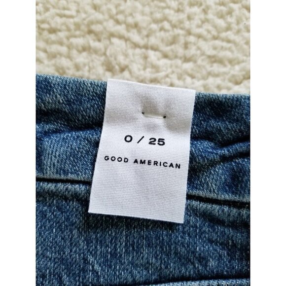 Good American Good Classic Skinnyish Fit Raw Hem Blue Hi-Rise Jeans Sz 0/25 - Picture 5 of 10